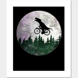 Dinosaur lover cyclist on the moon Posters and Art